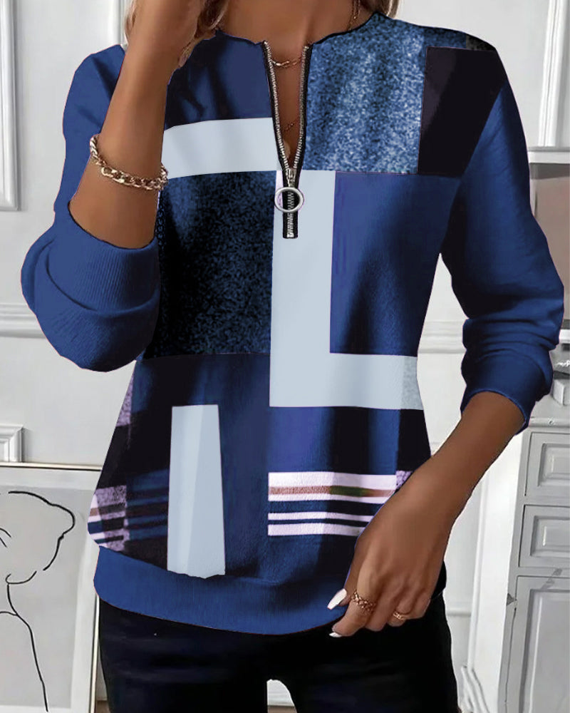 Clémence | Sweat-shirt décontracté avec demi-zip et imprimé