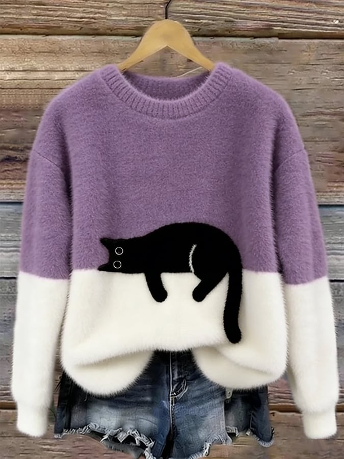 Clémence | Pull Oversize Élégant avec Motif Chat