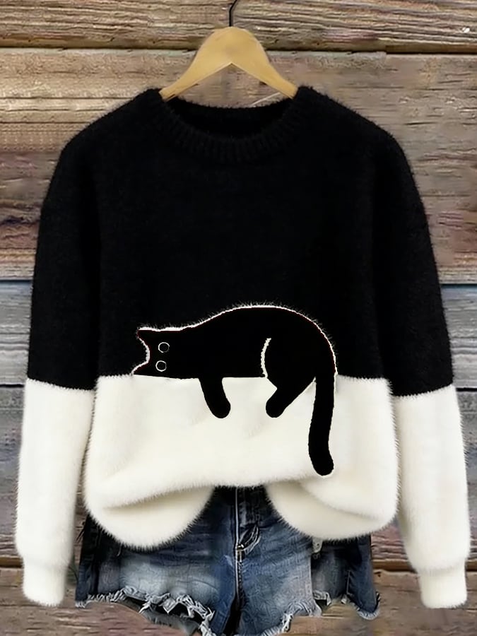 Clémence | Pull Oversize Élégant avec Motif Chat