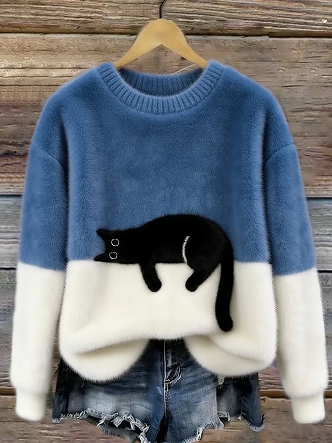 Clémence | Pull Oversize Élégant avec Motif Chat