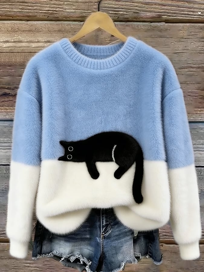 Clémence | Pull Oversize Élégant avec Motif Chat