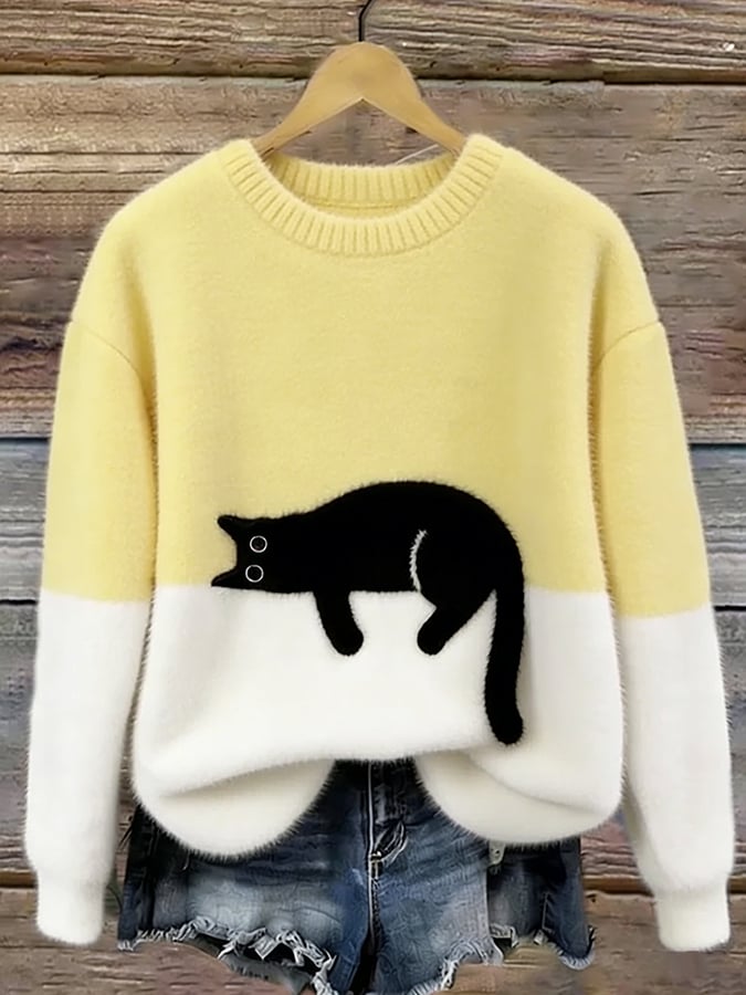 Clémence | Pull Oversize Élégant avec Motif Chat