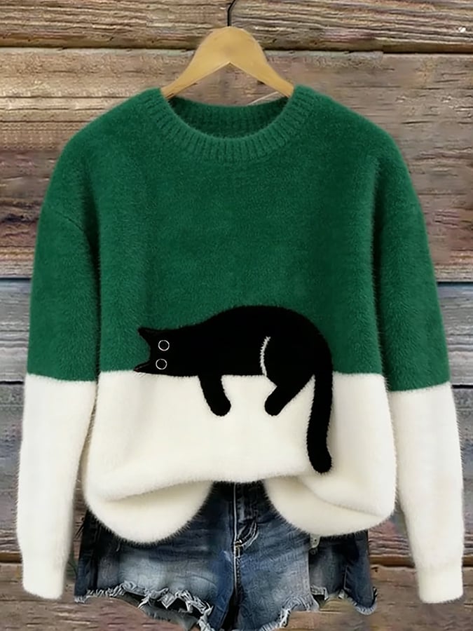 Clémence | Pull Oversize Élégant avec Motif Chat