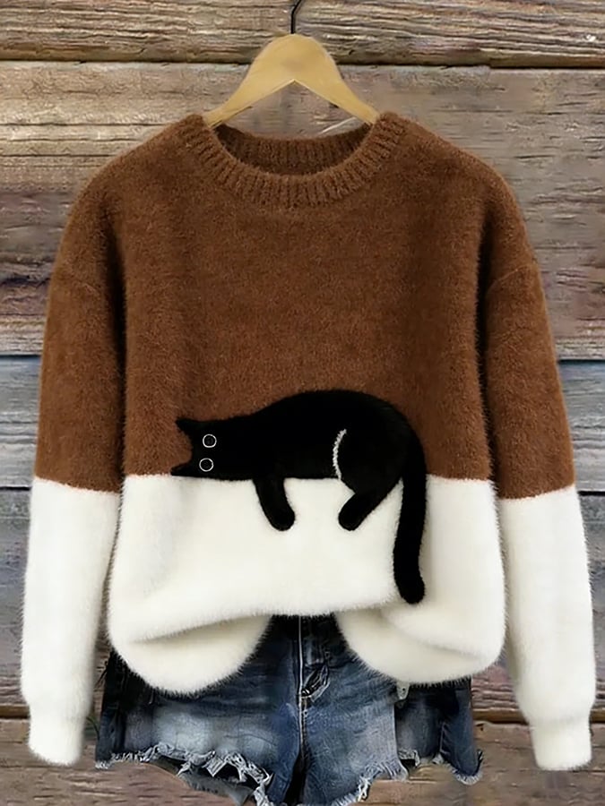 Clémence | Pull Oversize Élégant avec Motif Chat