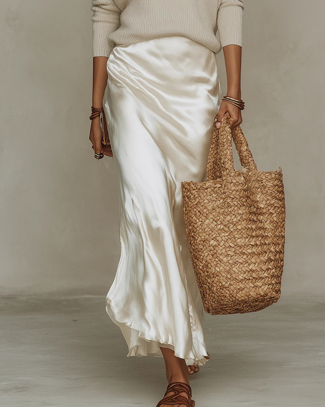 Maëlle – Robe midi satinée avec maille assortie