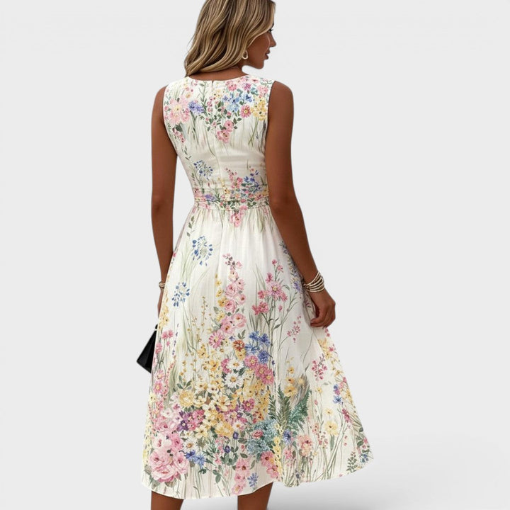 Céleste | Robe Midi Fleurie Sans Manches