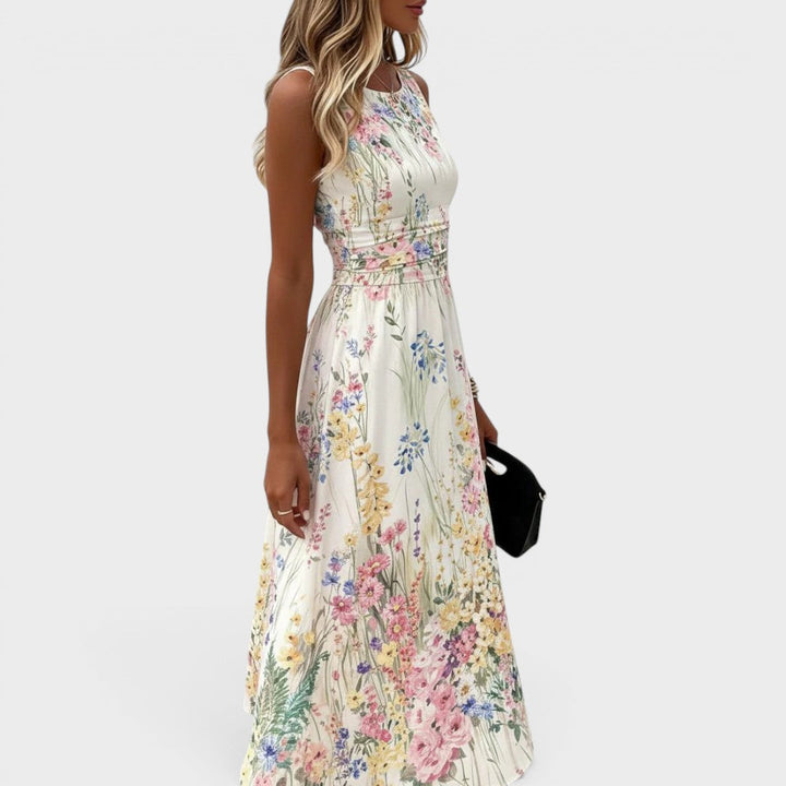 Céleste | Robe Midi Fleurie Sans Manches