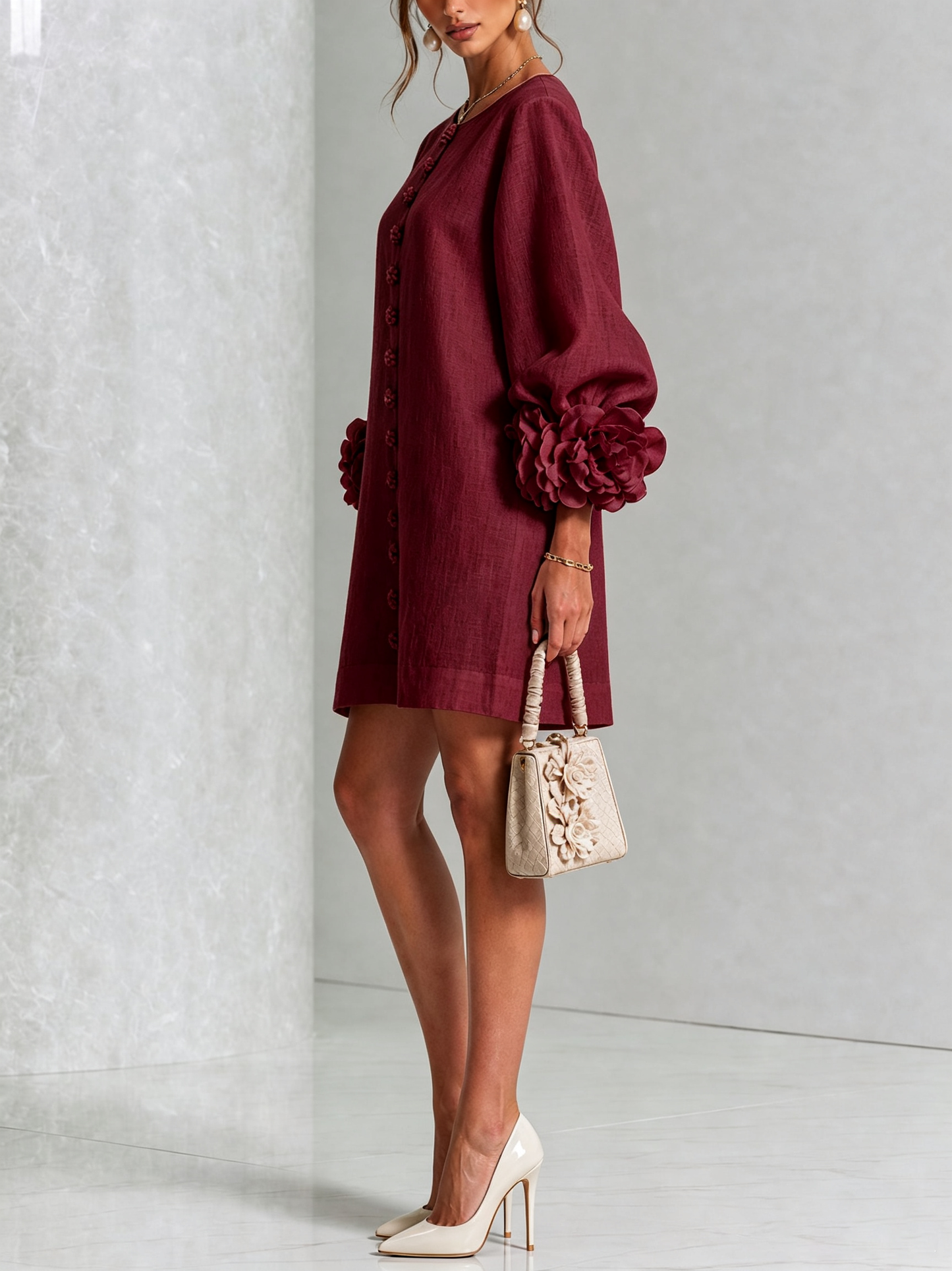 Robe Mini Éléonore – Blanche à Fleurs