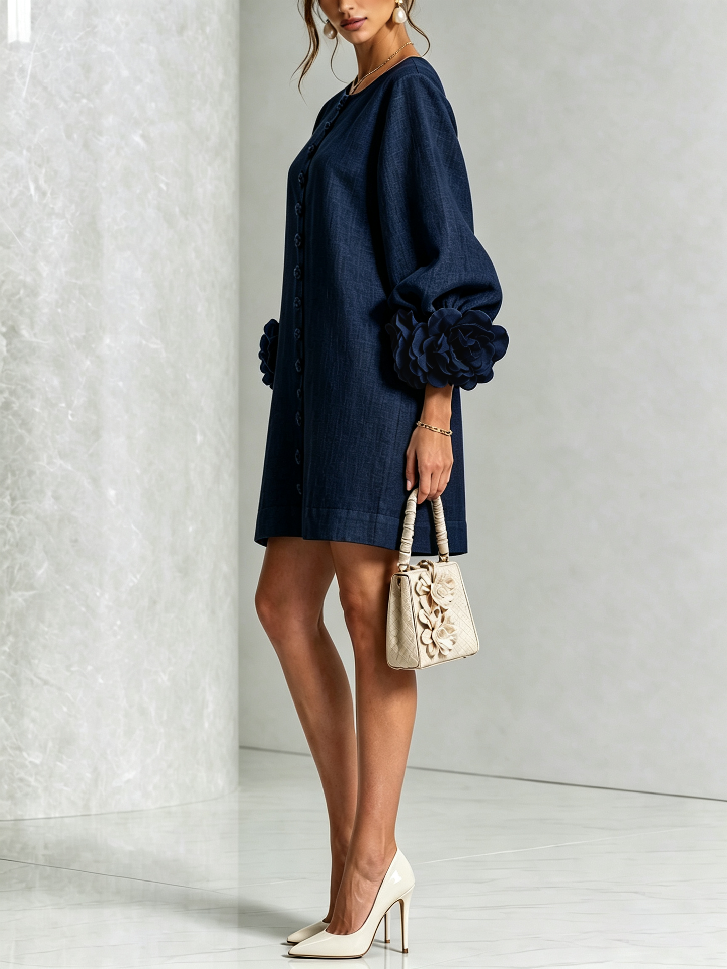 Robe Mini Éléonore – Blanche à Fleurs
