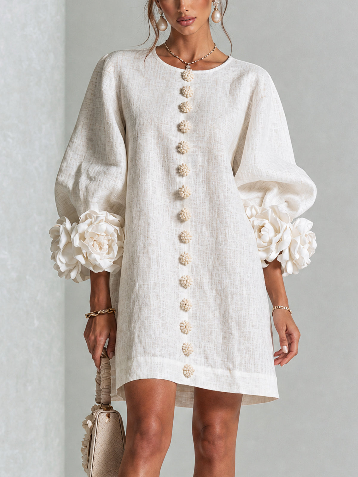 Robe Mini Éléonore – Blanche à Fleurs