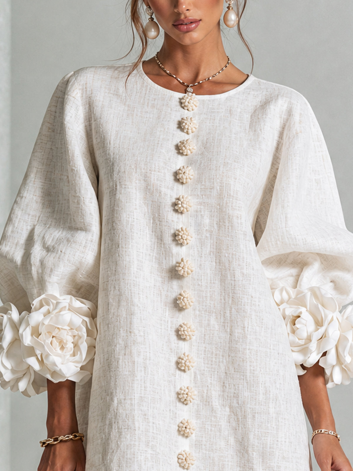 Robe Mini Éléonore – Blanche à Fleurs