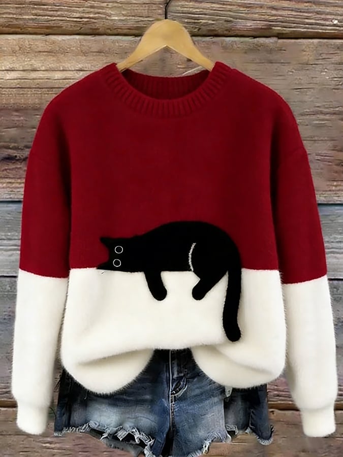 Clémence | Pull Oversize Élégant avec Motif Chat
