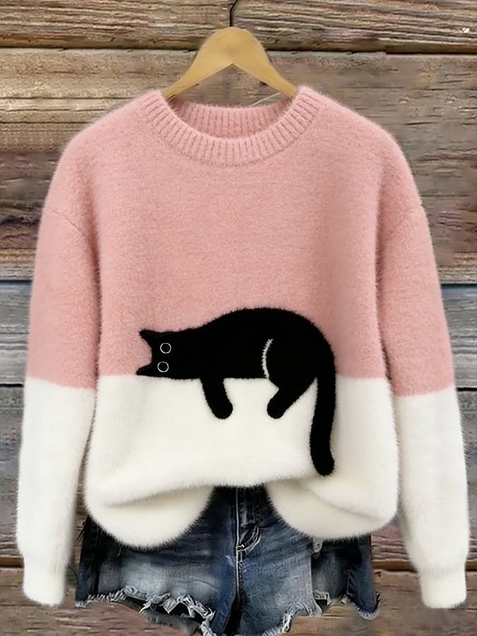 Clémence | Pull Oversize Élégant avec Motif Chat