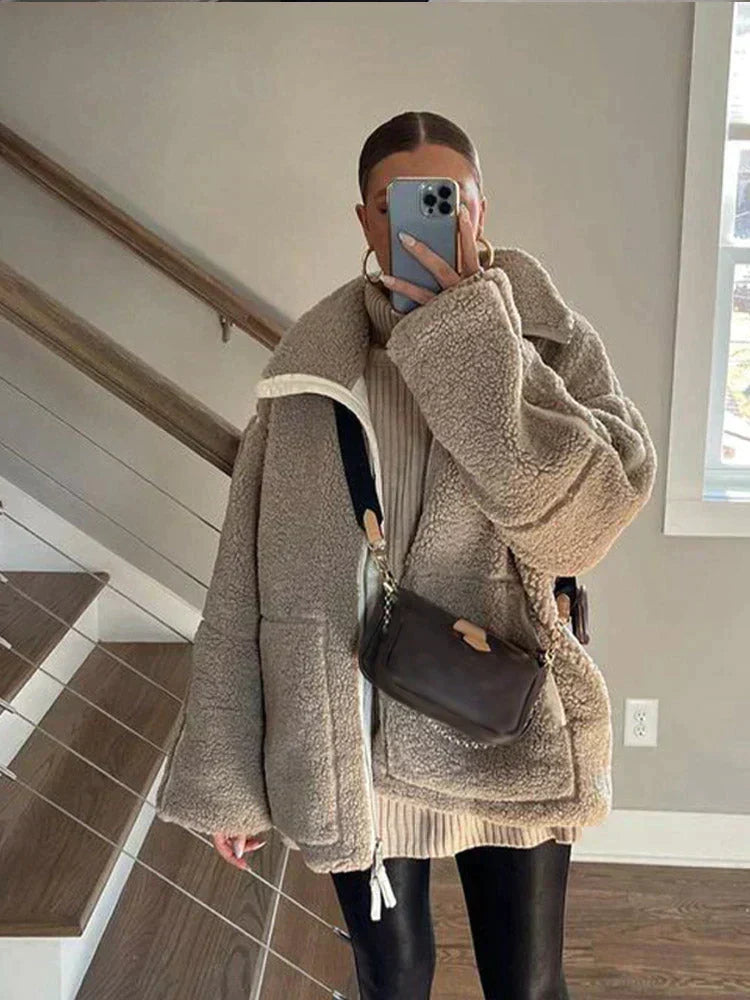 Amélie | Veste Teddy Oversize à Col Montant