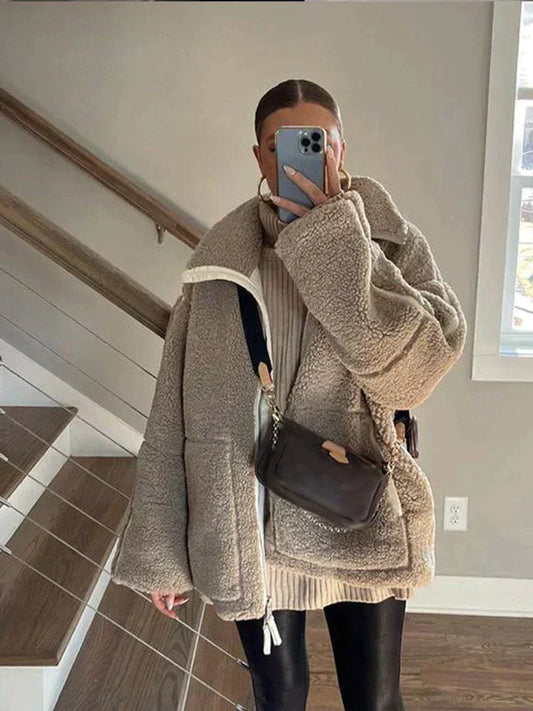 Amélie | Veste Teddy Oversize à Col Montant