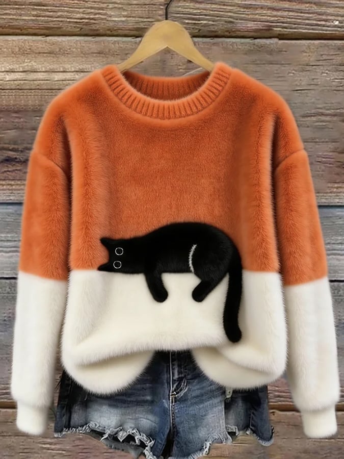 Clémence | Pull Oversize Élégant avec Motif Chat